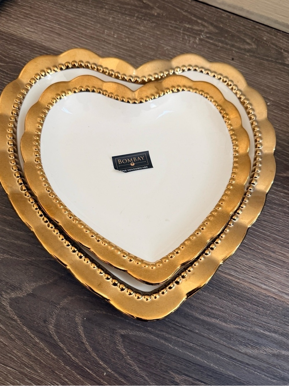 Bombay White and Gold Heart Trinket Tray Set